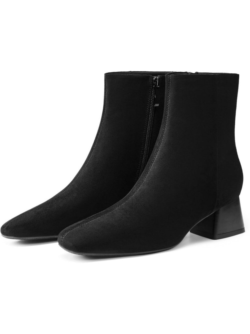 DREAM PAIRS Women's All Black Ankle Booties Square Toe Block Heel Stretch Boots
